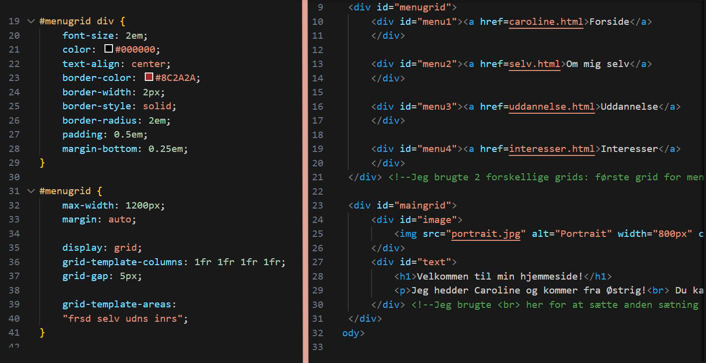 Billede af grid-systemet i HTML og CSS